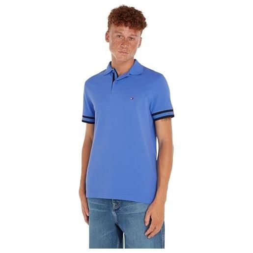 Tommy Hilfiger uomo maglietta polo maniche corte slim fit, blu (blue spell), xl
