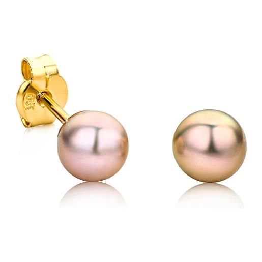 Orovi orecchini donna a lobo con perle d'acqua dolce rosa in oro giallo 18 kt 750