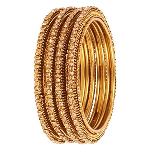 Touchstone golden bangle collection indiano bollywood mano impreziosito da strass giallo grano lavoro designer gioielli braccialetto braccialetto set di 4 per le donne in tono oro antico. 