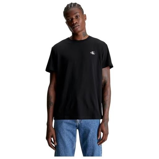 Calvin Klein Jeans t-shirt maniche corte uomo confezione da 2 monologo scollo rotondo, multicolore (bright white/ck black), m