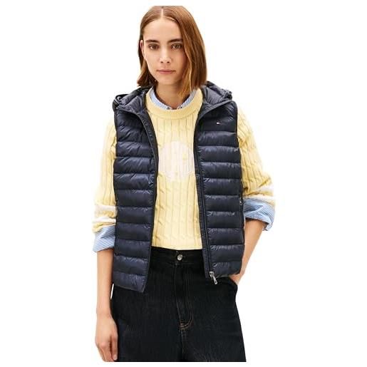 Tommy Hilfiger donna gilet padded global stripe vest con cappuccio, blu (desert sky), m