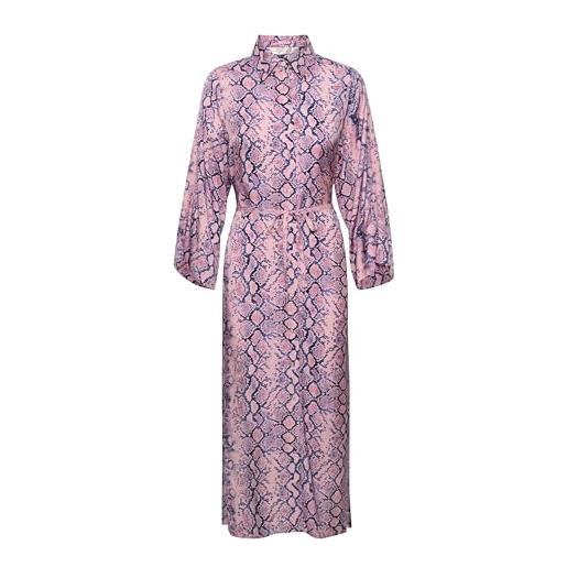 InWear maxi shirt dress regular fit printed tie waist long sleeves vestito, pink oversized snake, 50 donna