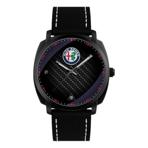 360 tech orologio da polso nero opaco con cinturino in pelle pu japan movt gadget compatibile alfa romeo quadrifoglio gtam (carbon look)