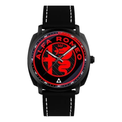 360 tech orologio da polso nero opaco con cinturino in pelle pu japan movt gadget compatibile alfa romeo quadrifoglio gtam (total red)