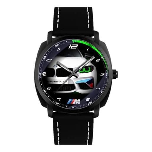 360 tech orologio da polso nero opaco con cinturino in pelle pu movimento giapponese ispirato alla bmw angel eyes m3 m4 sport m performance (m2 passion verde)