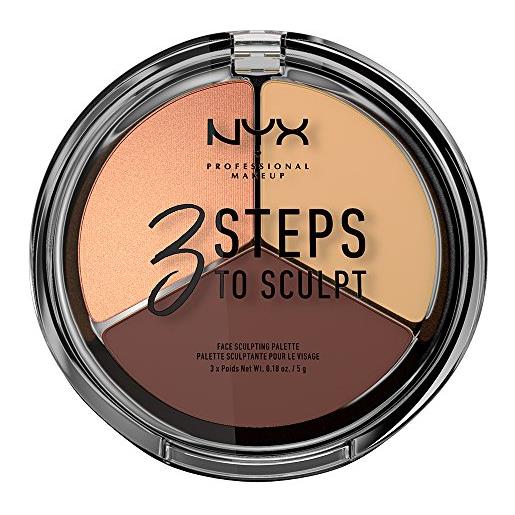 Nyx professional makeup palette sculpting viso 3 steps to sculpt, palette contouring, illuminante e blush, nuance: medium