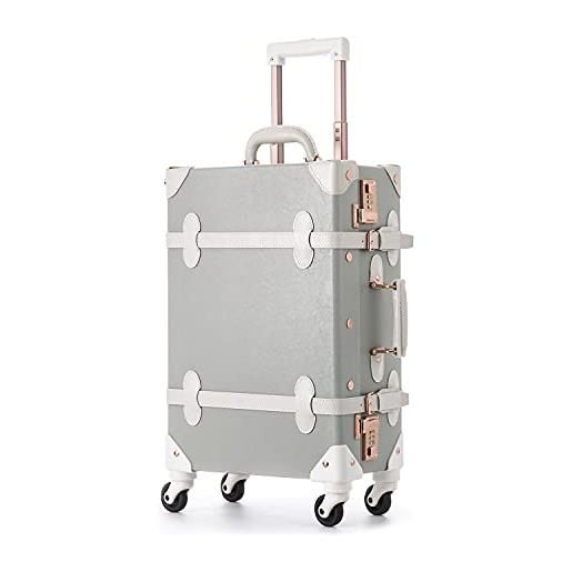 Unitravel valigia vintage bagaglio retro trolley case 4 ruote carry on valigia numero blocco, grigio, s (55cm - 31l)