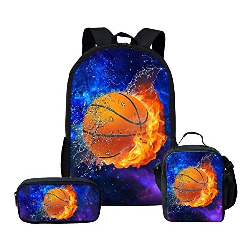 HELLHERO 3 pz/set bambini scuola borsa set per ragazze ragazzi zaino con pranzo borse portamatite, galaxy basket, medium