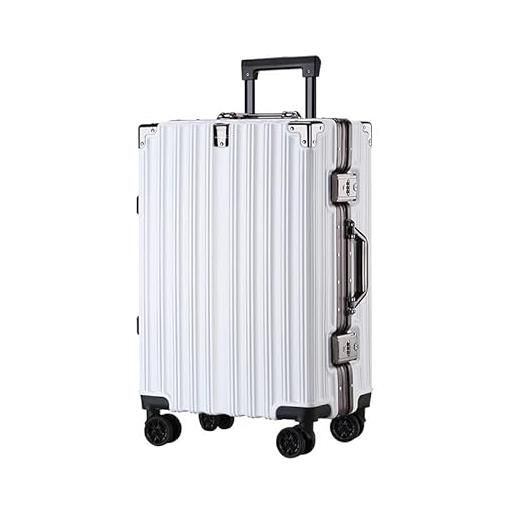 EEPPEK valigia trolley da viaggio con telaio in alluminio con grande capacità retrò 24 pollici universale ruota mount case, uomini e donne popolari password valigia da viaggio, bianco