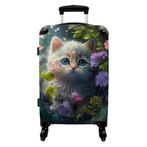 NoBoringSuitcases.com® valigia grande - gatto nella natura - lucchetto a combinazione tsa - trolley rigido 4 ruote - 90 litri - valigia da viaggio - 66 cm