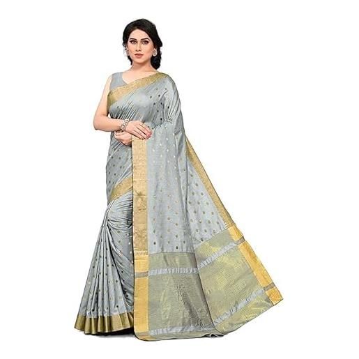 Generic bollywood - abito da donna indiano alla moda, in misto seta, tessuto zari design kanjeevaram saree da sposa con camicetta non stiched, grigio, oro, etichettalia unica