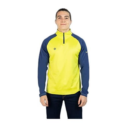IZAS - maglia polar per uomo - maglietta manica lunga con collo alto e cerniera - invernale, leggera, ad asciugatura rapida - per attività outdoor - taku giallo e blu - xl