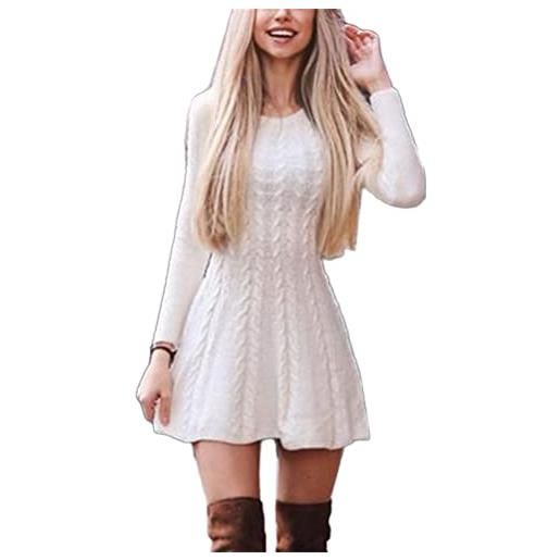 ORANDESIGNE vestito casual donna invernale in maglione abito vita alta elegante in scollo a v di orlo svasato abito a trapezio caldo b marrone 50