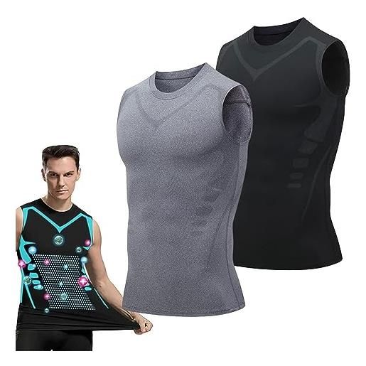 Ventouse comfort premium maglia modellante ionica avanzata uomo con nuova versione caratterizzata da tessuto in seta di ghiaccio di alta qualità (color: b-black+gray, size: m)