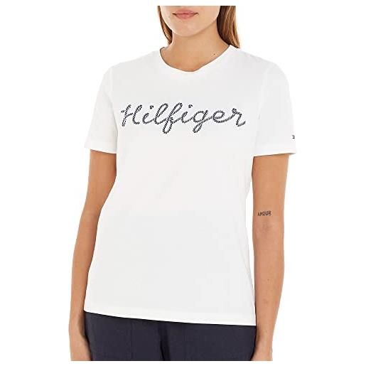 Tommy Hilfiger t-shirt maniche corte donna rope puff print scollo rotondo, bianco (ecru), l