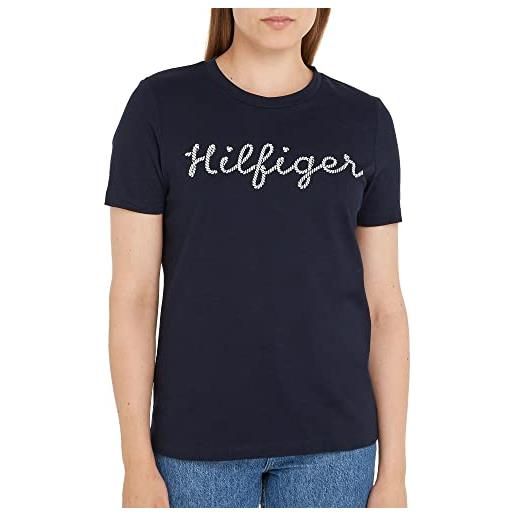 Tommy Hilfiger t-shirt maniche corte donna rope puff print scollo rotondo, rosso (fireworks), m