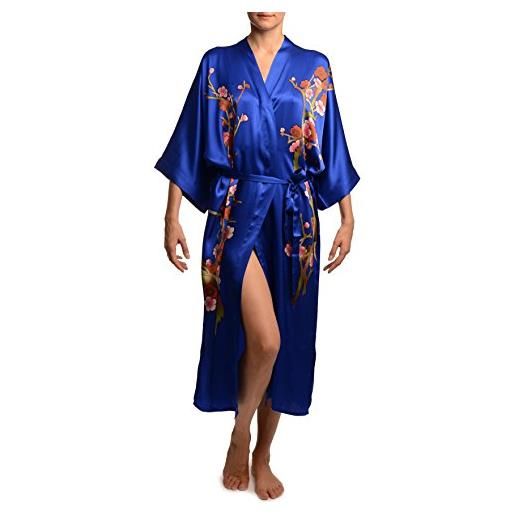 LissKiss blue with sakura bloom luxurious silk dressing gown (robe) - blu vestaglia taglia unica (165 cm)