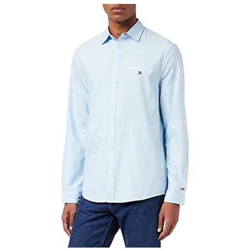 Tommy Hilfiger tommy jeans tjm serif linear oxford shirt dm0dm15143 camicie casual, blu (shoreside blue), l uomo