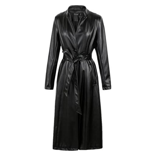 Wvapzxx cappotto in morbida pelle pu aderente lungo nero primavera autunno giacca a vento monopetto in pelle con fascia da donna