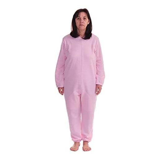 FERRUCCI COMFORT pigiama tutone sanitario calore manica lunga 1 cerniera/zip dietro schiena invernale tessuto pesante (rosa, s)