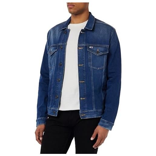 Tommy Jeans giacca in jeans uomo trucker jacket elasticizzata, blu (wilson mid blue stretch), xl