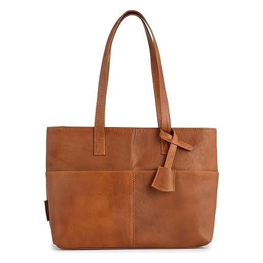 Berliner Bags borsa a tracolla vintage julia, shopper in pelle, borsa da donna - marrone, marrone, vintage