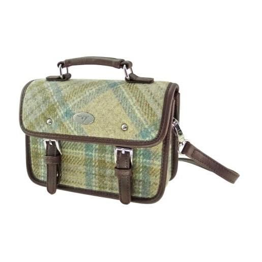 Glen Appin harris tweed bervie mini satchel bag con tracolla regolabile e rimovibile, col 133 verde/pupla, s