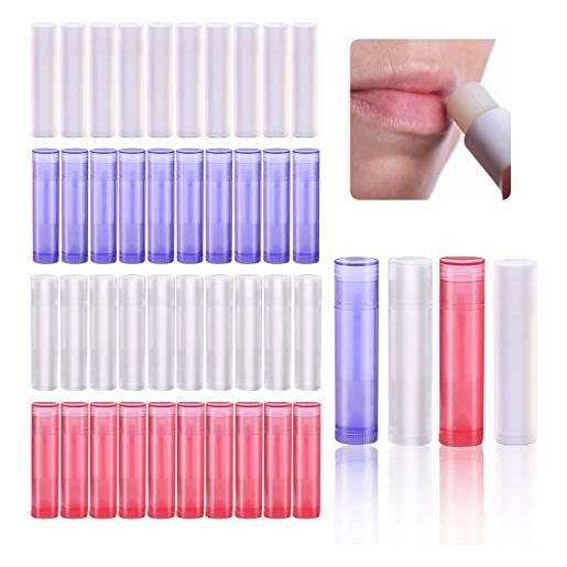 UptVin 40 pezzi tubo balsamo labbra, riutilizzabile tubo rossetto vuoto balsamo per labbra tubi di plastica fai da te (4 colori, 5 ml)