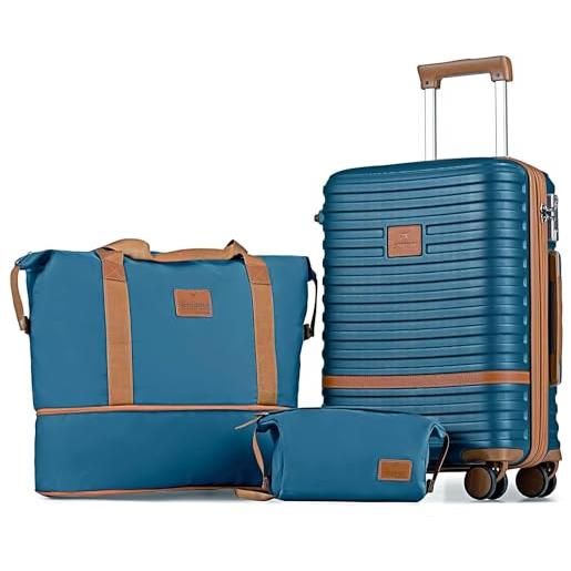 Joyway valigia da viaggio in abs a guscio duro trolley espandibile con chiusura tsa e 4 ruote il set di bagagli a mano contiene 1 borsa da viaggio e 1 borsa da toilette blu scuro