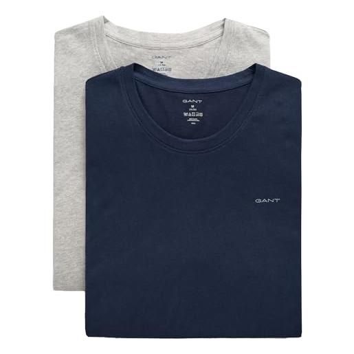 GANT maglietta con scollo a c, confezione da 2 pezzi t-shirt, grigio chiaro mélange/blu navy, xxxl uomo