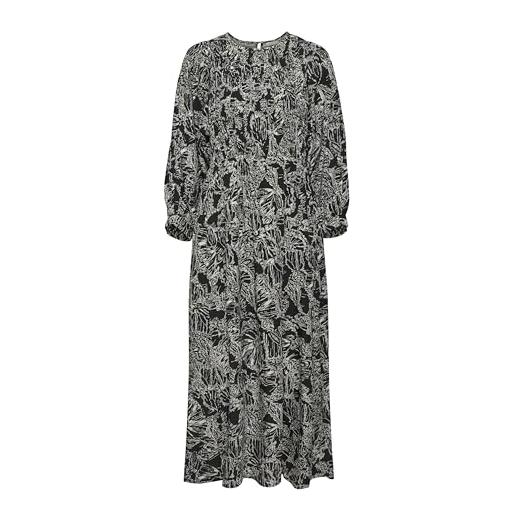 InWear maxi dress smock top 3/4 sleeves a-line skirt round neck printed vestito, graphic abstract butterfly, 44 donna