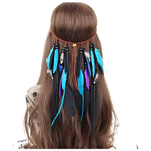 Uposao cerchietti per capelli hippie con piume fascia bohémien tassel vintage fascia di piume di pavone copricapo indiano copricapo accessori per donna e ragazza