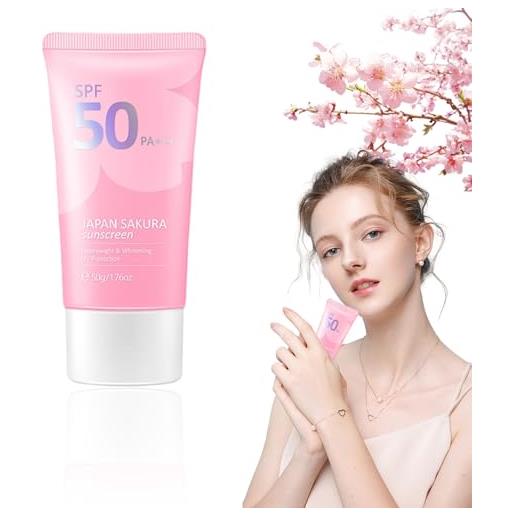 Vopetroy japan sakura sunscreen spf 50+ pa+++, japan sakura sunscreen skincare, sunscreen moisturizing cream, japan sakura essence cream for all skin types (1pcs)