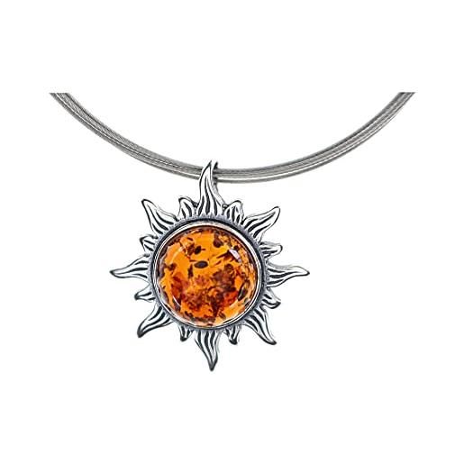 Artisana-Schmuck artisana, ciondolo a forma di sole (senza catena) in argento sterling 925/000, argento sterling, ambra