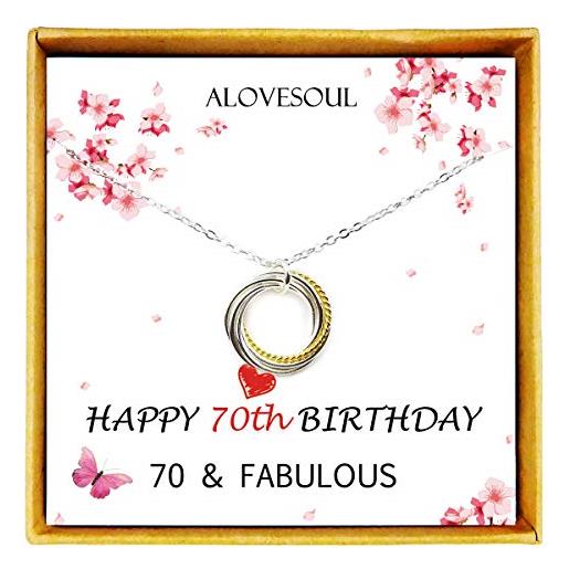ALoveSoul regalo per il 70° compleanno da donna, in argento sterling con sette cerchi intrecciati per i suoi 7 anni di gioielli 70 anni, metallo, nessuna pietra preziosa