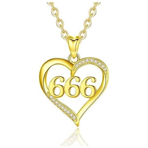 INFUSEU collana numero angelico, argento sterling 925 ciondoli 666 gioielli 18k oro girocollo con ciondolo fortunato regalo per donne ragazza