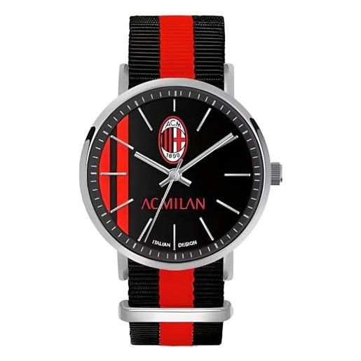 PRESTIGE & DELUXE orologio da polso unisex lowel sport milan cinturino nero - quadrante 39 mm rossonero + portachiave calcio