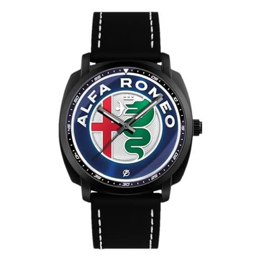 360 tech orologio da polso nero opaco con cinturino in pelle pu japan movt gadget compatibile alfa romeo quadrifoglio gtam (logo colored)