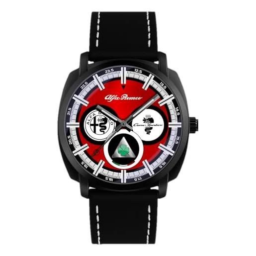 360 tech orologio da polso nero opaco con cinturino in pelle pu japan movt gadget compatibile alfa romeo quadrifoglio gtam (chrono style rosso)