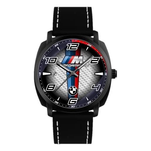 360 tech orologio da polso nero opaco con cinturino in pelle pu movimento giapponese ispirato alla bmw angel eyes m3 m4 sport m performance (m strip bianco)