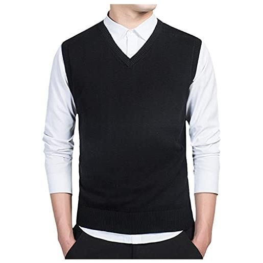 Hinewsa gilet uomo maglione stile casual lana lavorato a maglia da uomo senza maniche, nero , 5x-large