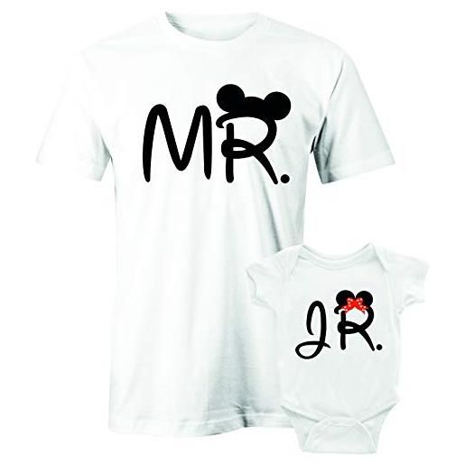 Puzzletee coppia t-shirt e body festa del papà padre figlia mr & jr - mouse - parody - maglietta padre e figlio - maglietta padre e figlia - idea regalo