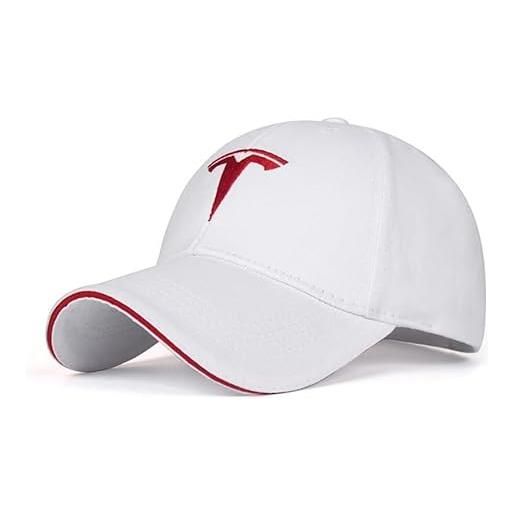 ONDIAN tesla cappello da regalo per la periferia dell'auto cappellini da baseball con ricamo regolabile per uomo e donna cappellino da viaggio cappelli da corsa con logo ''tesla'', -white-