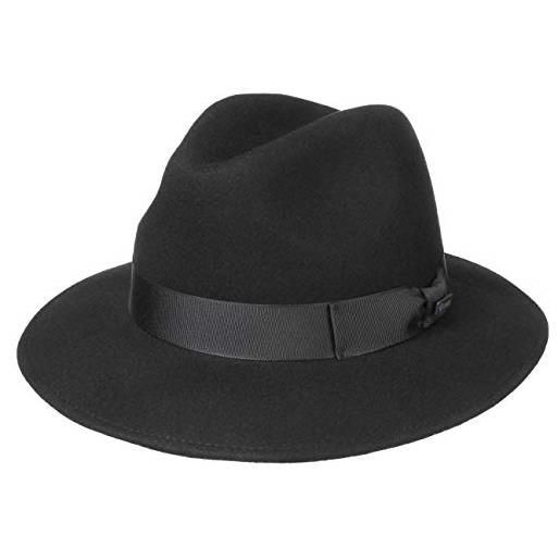 LIPODO cappello di feltro new york donna/uomo - made in italy lana con nastro grosgrain estate/inverno - m (56-57 cm) nero
