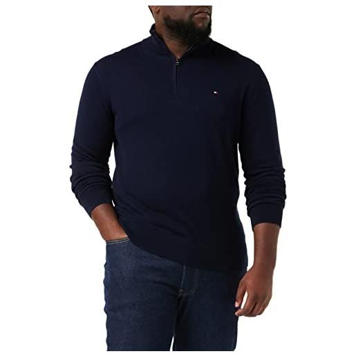 Tommy Hilfiger pima org ctn cashmere zip mock mw0mw28049 maglione a mezza, nero (black), s uomo