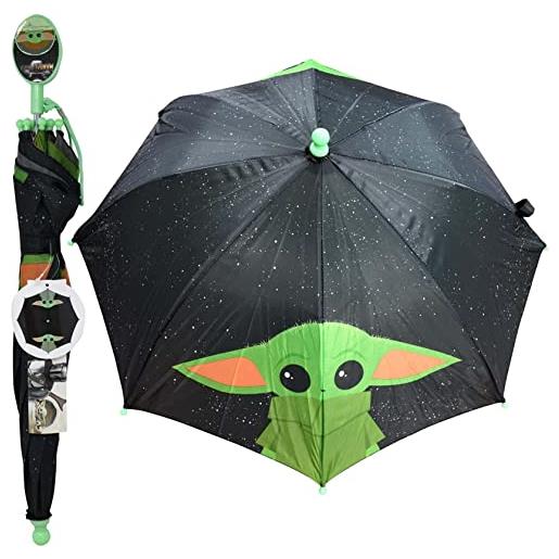 Disney ombrello con bastone mandaloriano per bambini star wars con manico a conchiglia, nero, taglia unica