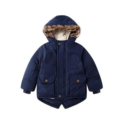 Mud Kingdom - cappotto con cappuccio foderato in pelliccia parka bleu marine 5 anni