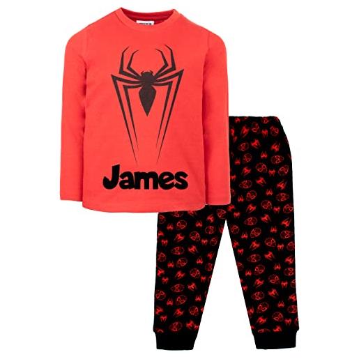 Marvel - pigiama per bambini personalizzato - pigiama a maniche lunghe rosso con design spiderman - indumenti da notte in cotone 100% - merce ufficiale 4/5 anni