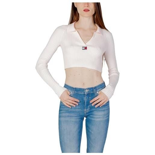 Tommy Jeans maglioncino crop a coste rosa da donna xs