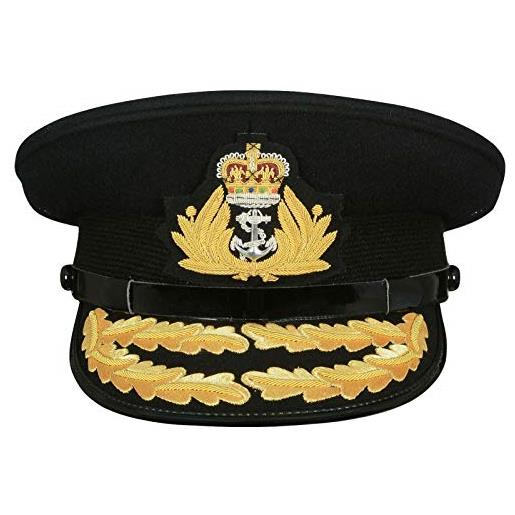 Handembroideryuk royal navy admirals cap, naval peak cap, r n commanders flag black cap badge nero 7.25